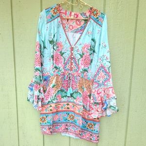 Sample Spell Designs Lotus Playdress Peacock Long-Sleeved Mini Dress S OOAK NWOT